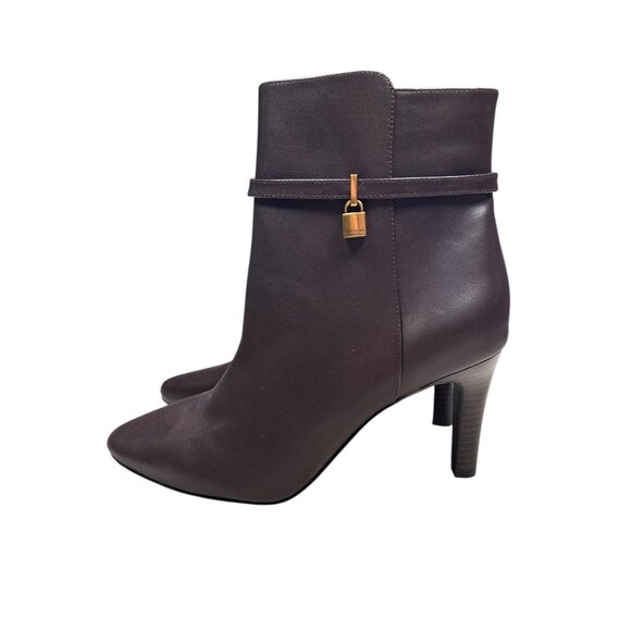 Kurt Geiger London Braxton Lock Bootie US 8.5 EU39 Stiletto Heel Preppy Brown Le - Picture 2 of 8